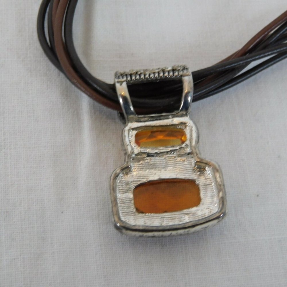 Cookie Lee Lot of 2 Necklaces Amber Orange Colors Cameo Brown Bronze Cord Chain - Picture 5 of 10